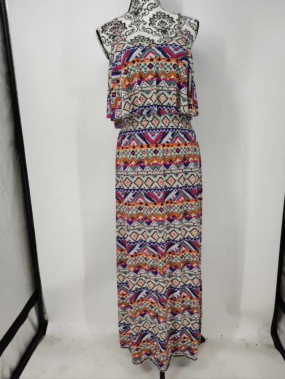 west loop Multicolor Trible Ruffle Smocked Maxi Dress Women's Medium